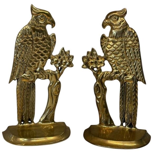 Vtg Andrea by Sadek Brass Parrot Bird Bookends 1980s Mid Century Pair - Picture 13 of 16